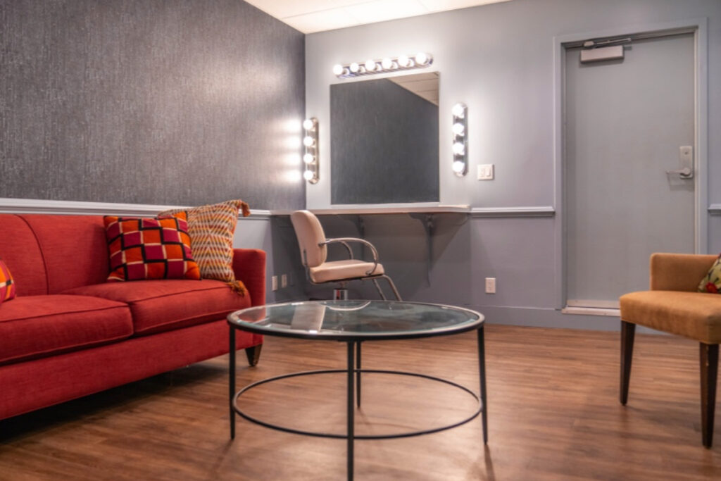 TVC Studios - Television City - Production Office Space - Dressing Room with Mirror Lights Couch and Coffee Table